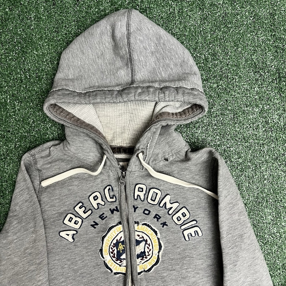 Abercrombie & Fitch Vintage Y2K Logo Hoodie Hooded Sweatshirt Grey Medium